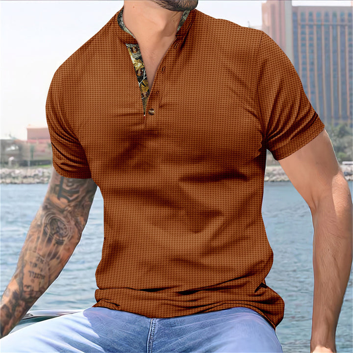 Herren Kurzarm-Hemd im modischen Stehkragen-Stil und strukturiertem Design Echoarchiv