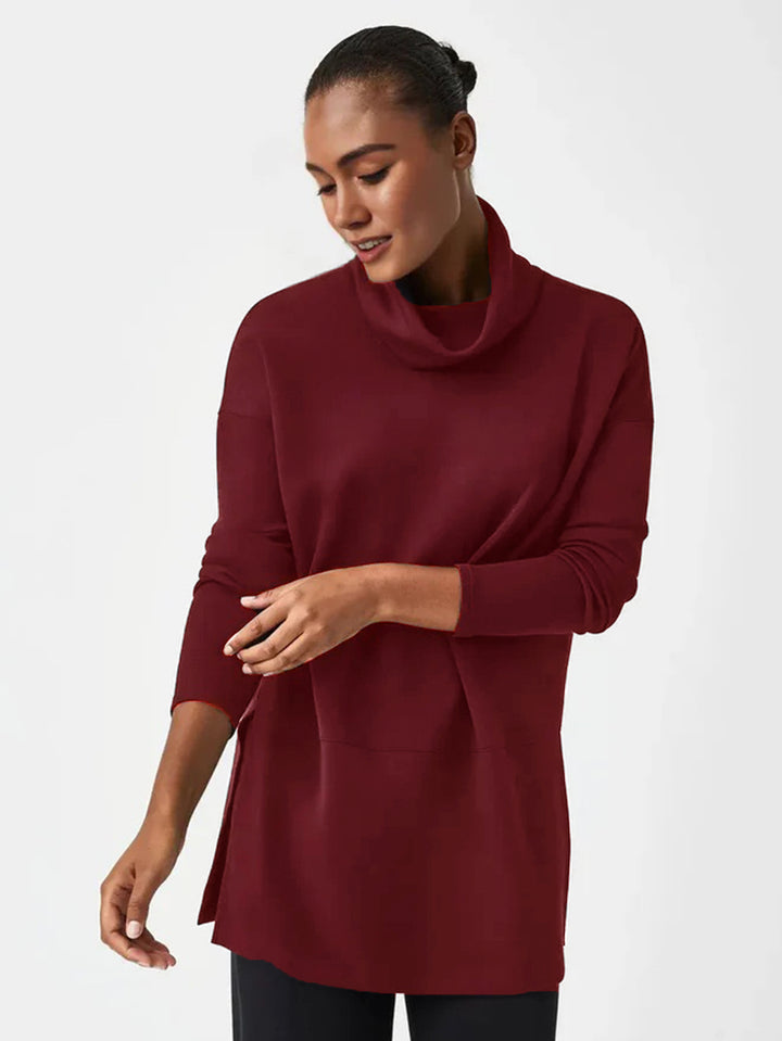 Damen Cozy Funnel Neck Tunika Pullover mit Übergrößen-Schnitt und seitlichen Schlitzen Echoarchiv