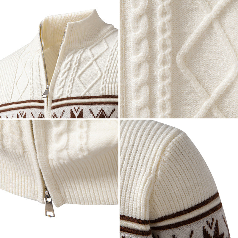 Herren nan Norweger-Strickjacke mit durchgehendem Reißverschluss und hohem Stehkragen Echo Archiv