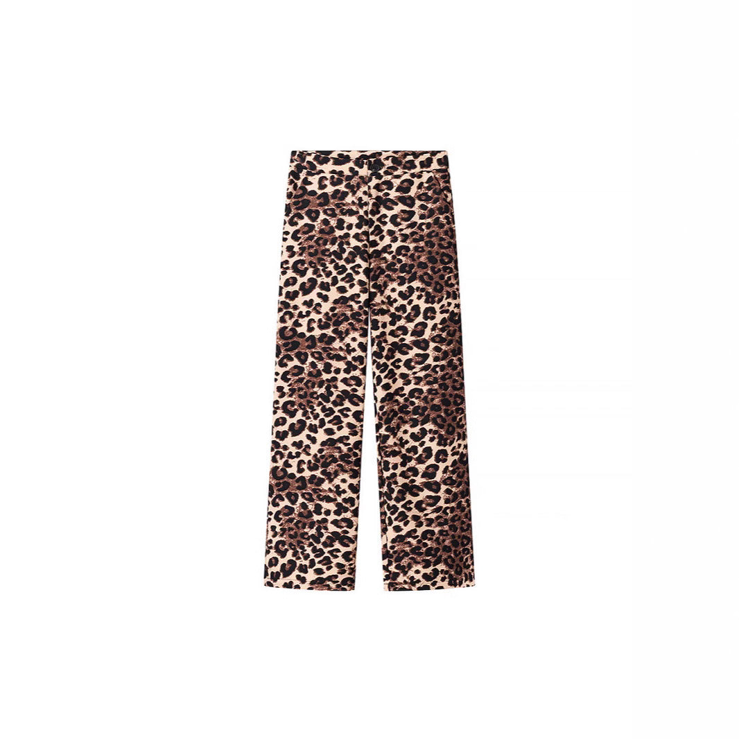 Damen Weite High‑Waist Palazzo‑Hose mit Leopardenmuster und fließendem Fall Echo Archiv
