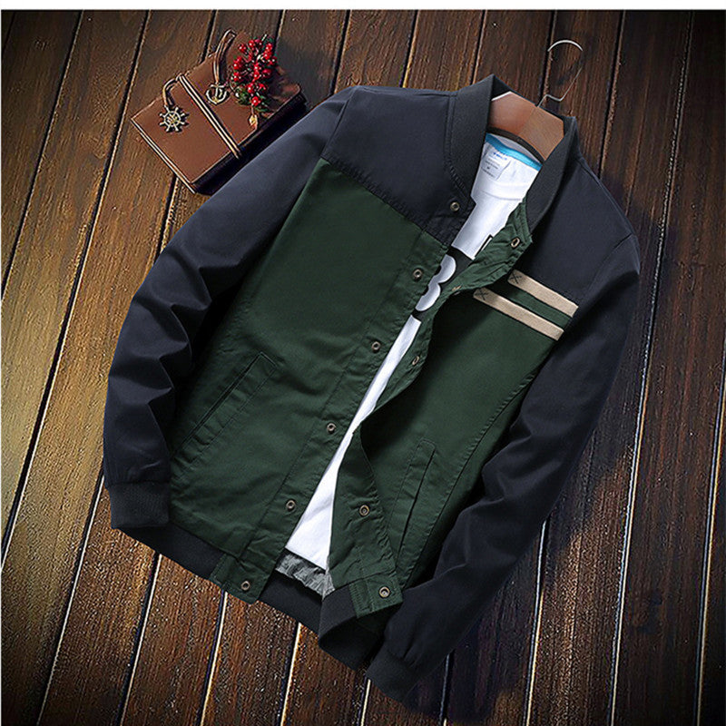 Herren zweifarbige Baumwoll-Twill Bomberjacke mit Druckknopfverschluss und gerippten Bündchen Echoarchiv