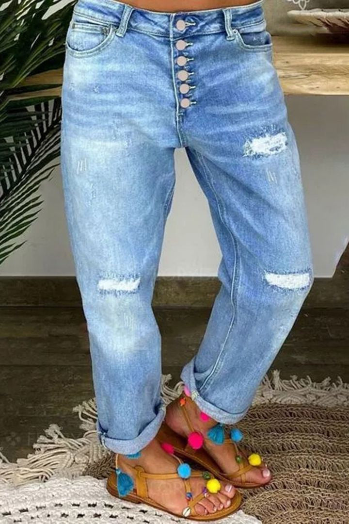 Damen Boyfriend JEchoarchivns mit Knopfleiste und distressed Effekten Echoarchiv
