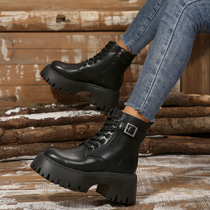 Damen Robuste Schnürstiefel mit Stylischem Profilsohle Echoarchiv