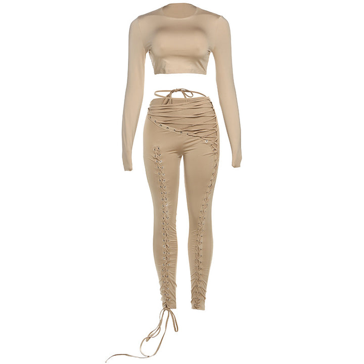 Damen Crop-Top und Hoch geschnittene Leggings mit Schnürdetails Echo Archiv