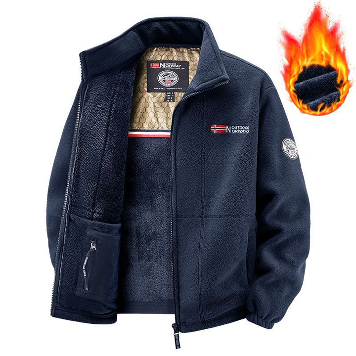 Herren Thermo-Fleece-Jacke mit vollem Plüsch-Teddy-Futter, verdeckter Reißverschluss-Innentasche und hohem Stehkragen – Taviero