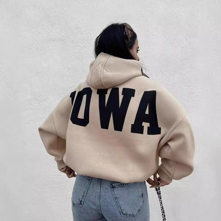 Damen Oversized Cropped Hoodie mit großem Lettering, Kapuze und relaxed Fit Echoarchiv