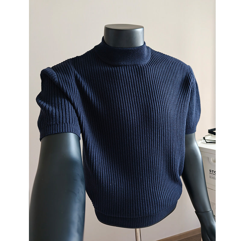 Herren nan kurzärmeliges Rippstrick-Shirt mit Stehkragen und schmaler Passform Echo Archiv