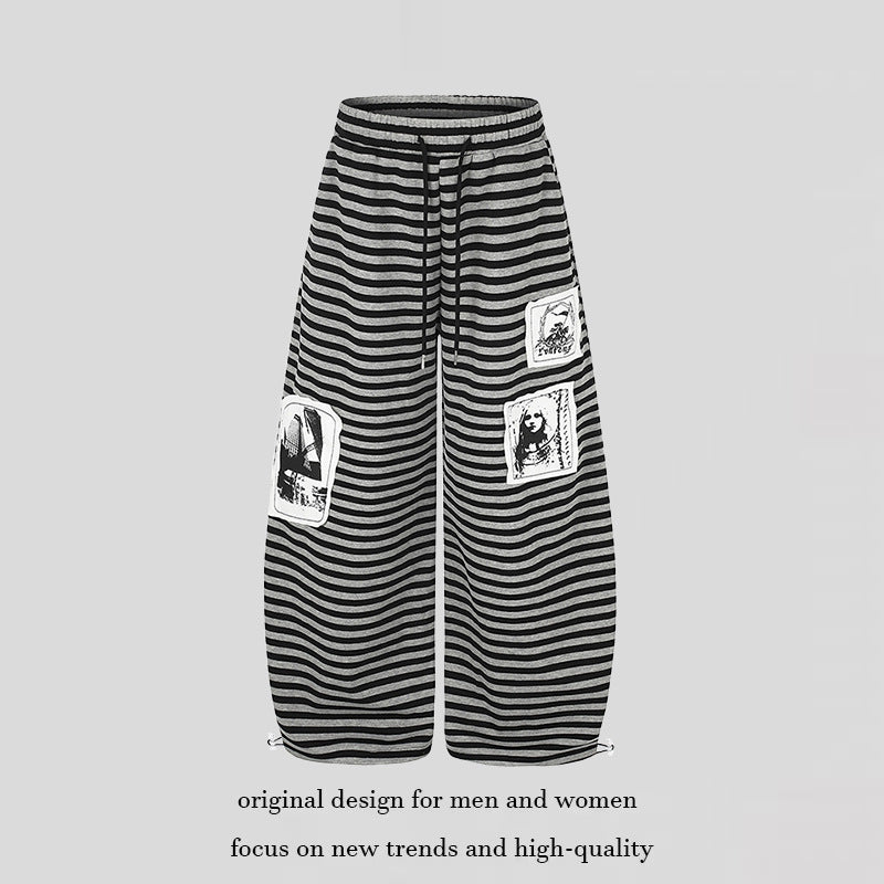 Damen Weite Palazzo-Loungehose mit hohem Komfortbund, Tunnelzug und Fotopatch-Details Echoarchiv