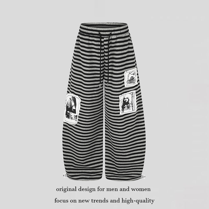 Damen Weite Palazzo-Loungehose mit hohem Komfortbund, Tunnelzug und Fotopatch-Details Echoarchiv