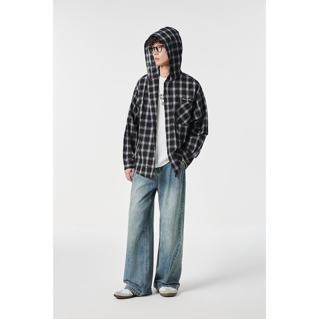 Unisex Kapuzen‑Overshirt im karierten Flanell‑Look mit Brusttasche und Knopfleiste Echoarchiv