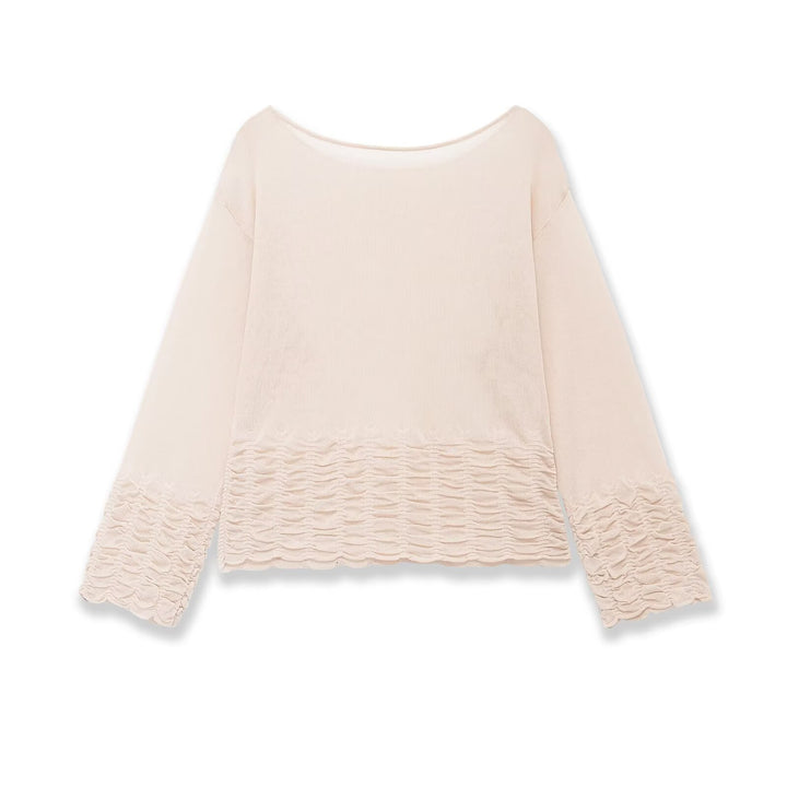 Damen Weites Strickpullover-Top mit U-Boot-Ausschnitt und gerafftem Volantsaum Echo Archiv