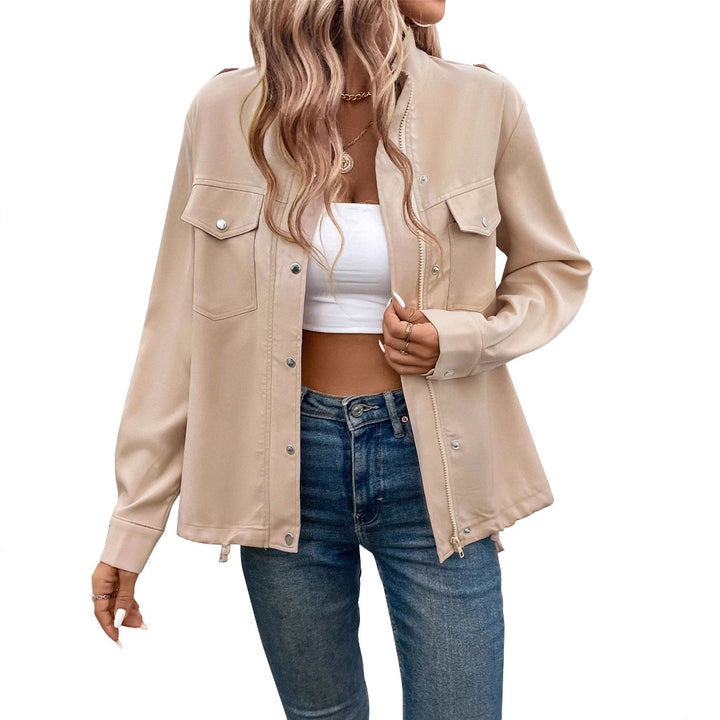 Damen Oversize Hemdjacke mit Druckknopf-Front, Brustklappen und Tunnelzugsaum Echoarchiv