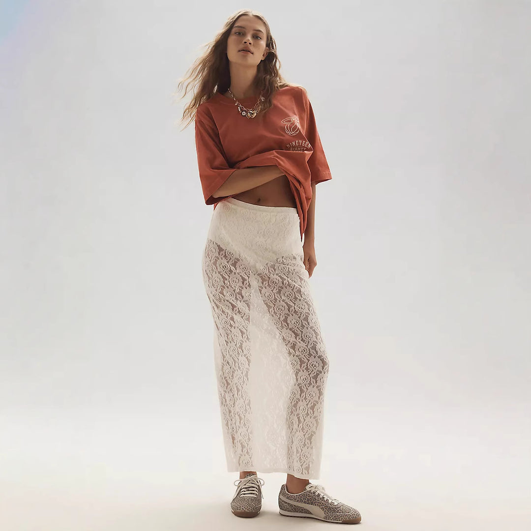 Damen Spitzenrock im langen, eleganten Design mit hohem Schlitz Echo Archiv