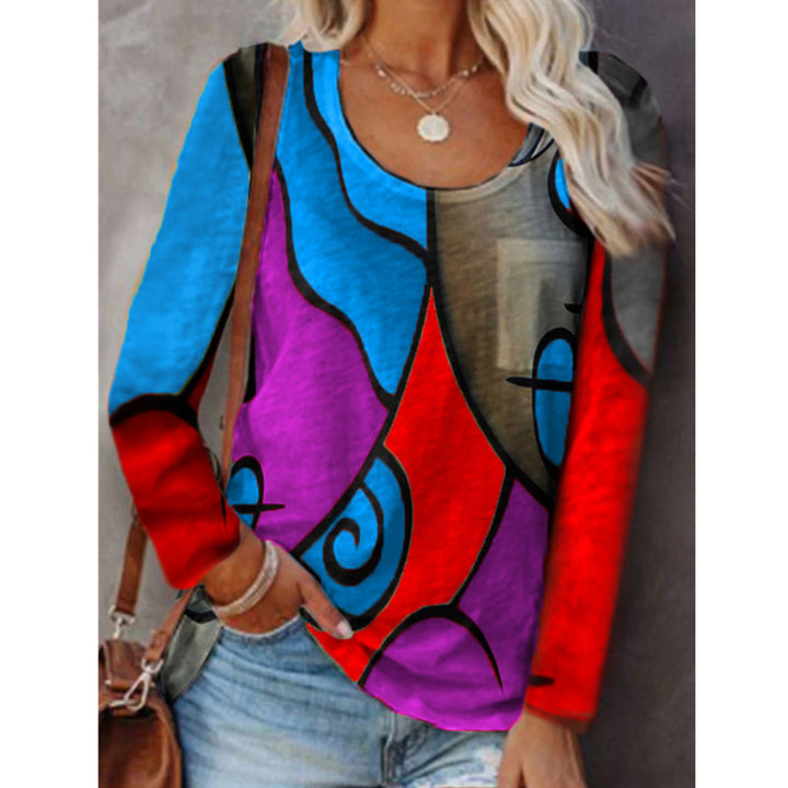 Damen Langarmshirt mit abstraktem Farbstreifenprint und lockerem Schnitt Echoarchiv