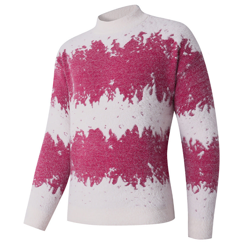 Herren Gemusterter Feinstrickpullover mit leichtem Stehkragen und Mohair‑Look Echo Archiv