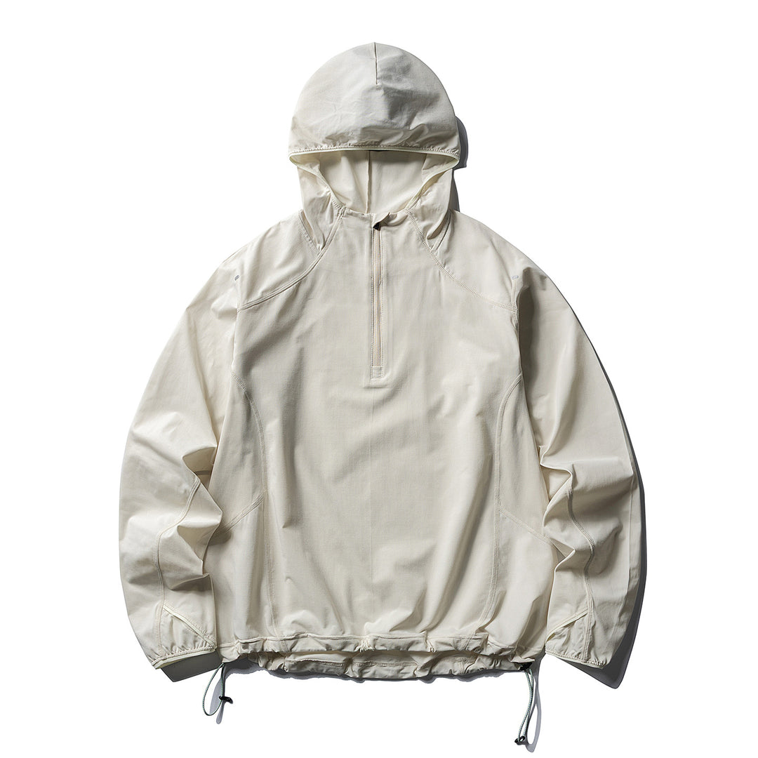 Unisex Atmungsaktiver Half-Zip-Kapuzenanorak mit Tunnelzugsaum und Flatlock‑Nähten Echoarchiv