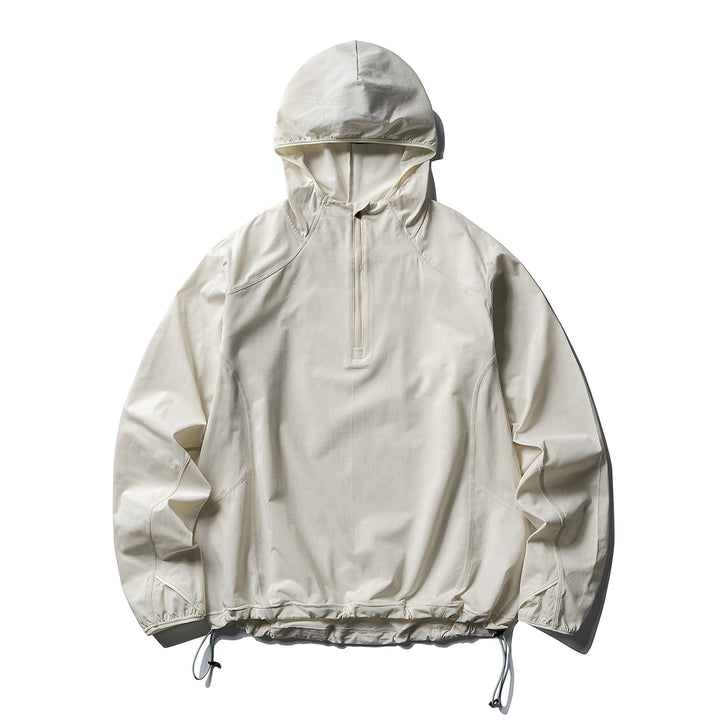 Unisex Atmungsaktiver Half-Zip-Kapuzenanorak mit Tunnelzugsaum und Flatlock‑Nähten Echoarchiv