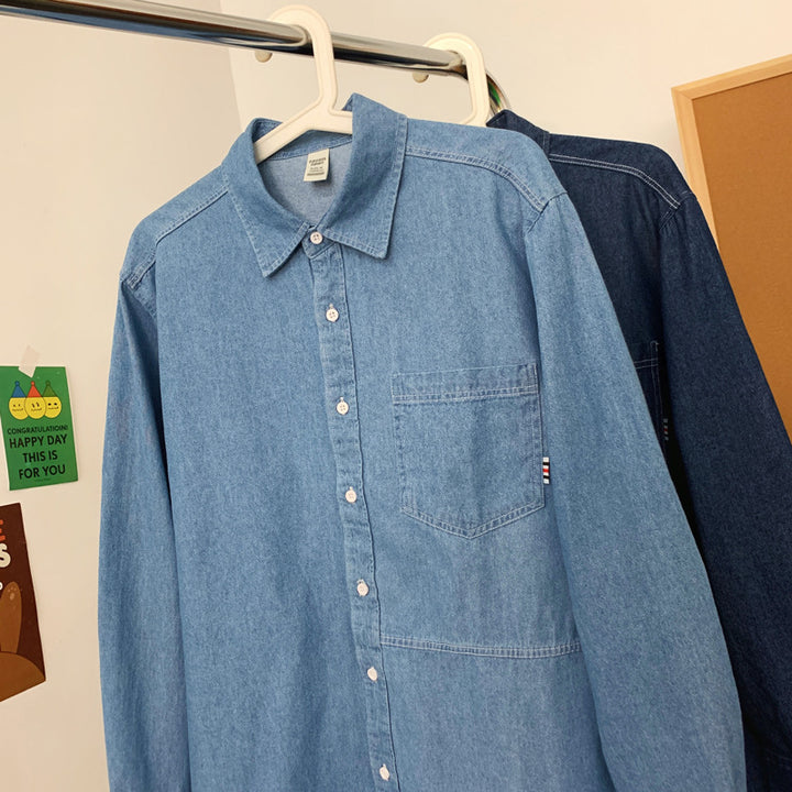 Herren Denim Longsleeve Hemd mit klassischem Button-Down-Kragen Echoarchiv