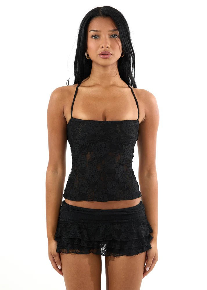 Damen Spaghetti-Träger Crop-Top mit Spitzenmuster Echo Archiv