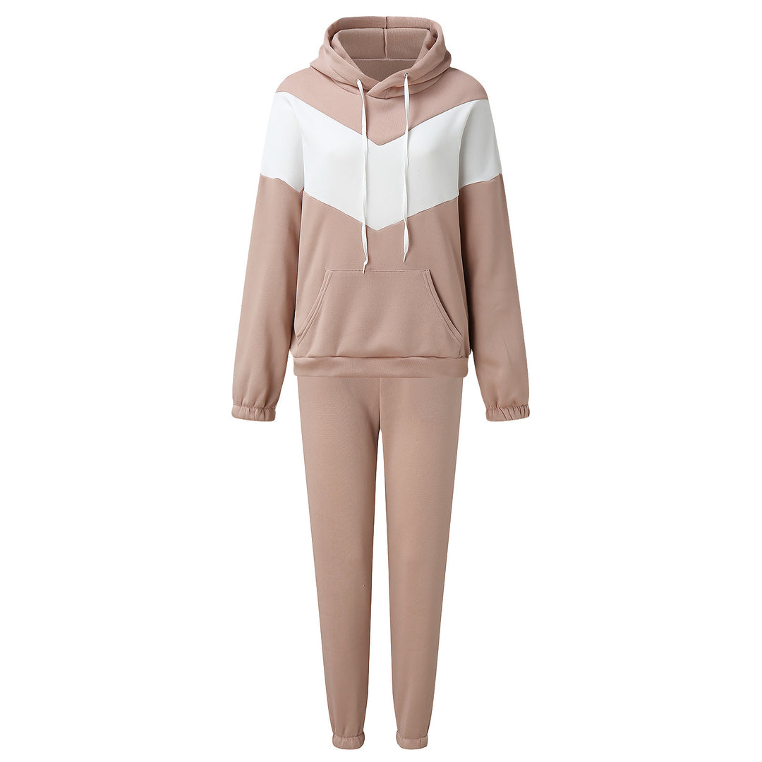 Damen zweiteiliges Loungewear-Set mit Chevron-Kapuzenpullover und taillierter Tapered-Jogginghose – Avérine
