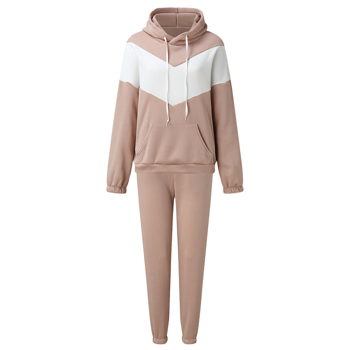 Damen zweiteiliges Loungewear-Set mit Chevron-Kapuzenpullover und taillierter Tapered-Jogginghose – Avérine