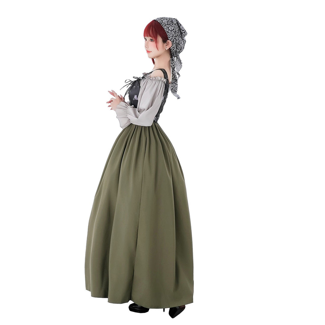 Damen Vintage Festkleid mit romantischen Rüschendetails und Puffärmeln Echo Archiv