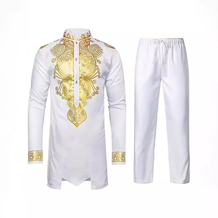 Herren elegantes Set mit kunstvoller Stickerei und bequemen Hosen Echoarchiv