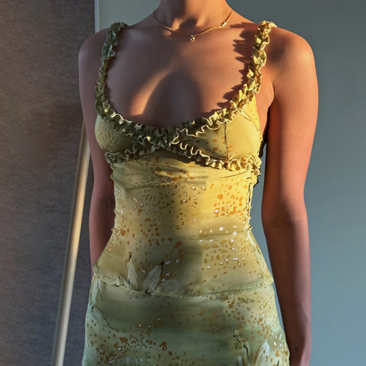 Damen elegantes Midi-Kleid mit Raffungen und floraler Spitze Echo Archiv