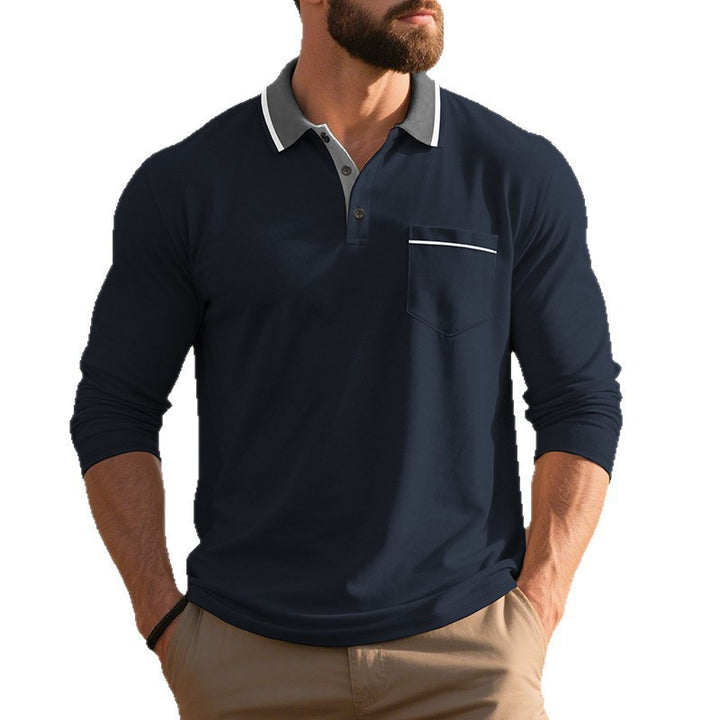 Herren Elegantes Langarm-Polohemd mit modischem Reverskragen und praktischer Brusttasche Echoarchiv