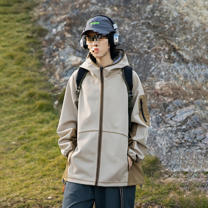 Herren Oversize Outdoor-Fleecejacke mit Kapuze, Ärmel-Reißverschlusstasche & Tunnelzug Echoarchiv