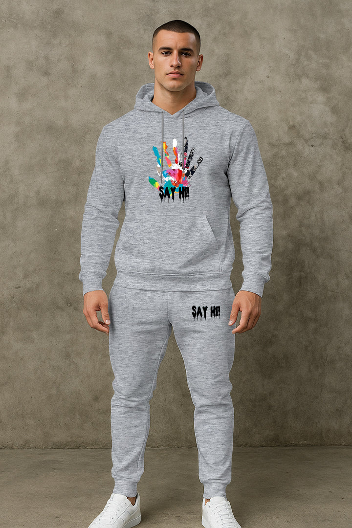 Herren lässiger Kapuzenpullover mit passender Jogginghose und grafischem Print Echoarchiv