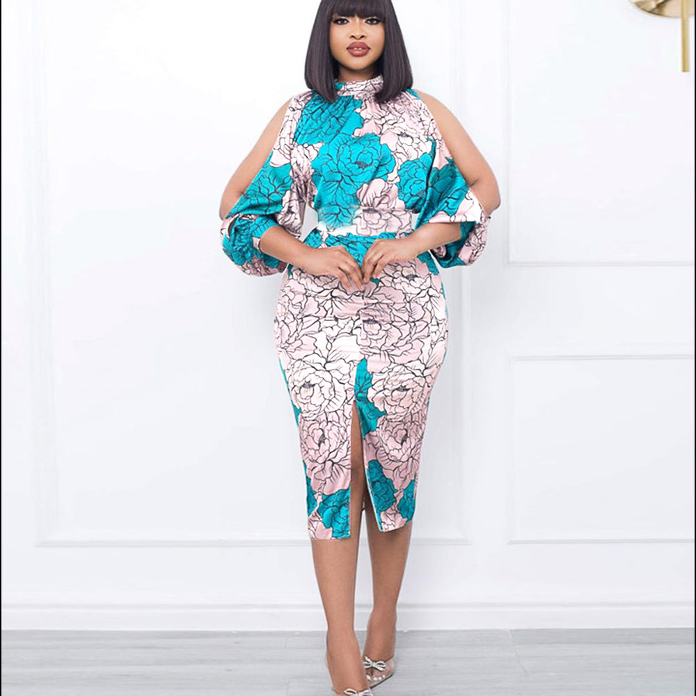 Damen elegantes Wickelkleid mit floralem Muster und modischen Cut-Out-Ärmeln Echo Archiv