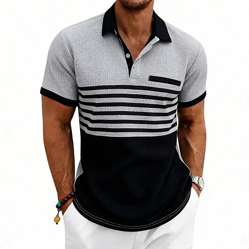 Herren nan Jacquard-Polo mit Blockstreifen, Brustblende und Baumwollmix Echo Archiv