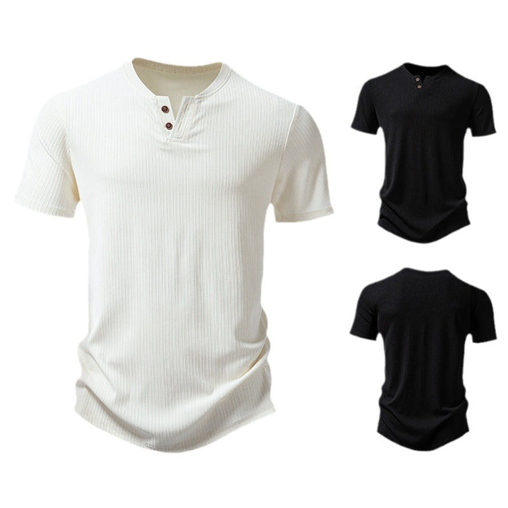 Herren hochwertiges Kurzarm-Henley-Shirt aus strukturiertem Material Echoarchiv