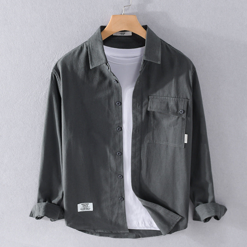 Herren Lockeres Hemdjacken-Overshirt aus Soft‑Twill mit integriertem Layer‑T‑Shirt und aufgesetzter Brusttasche Echoarchiv