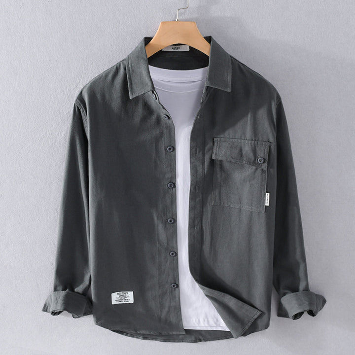 Herren Lockeres Hemdjacken-Overshirt aus Soft‑Twill mit integriertem Layer‑T‑Shirt und aufgesetzter Brusttasche Echoarchiv