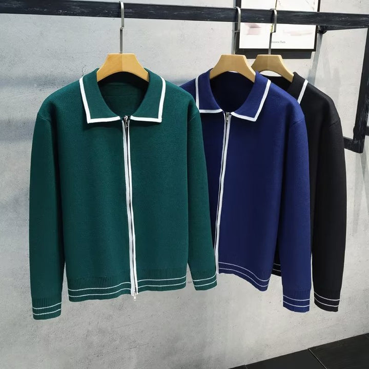 Damen Modische Strickjacke mit Reißverschluss und Kontrastdetails Echoarchiv