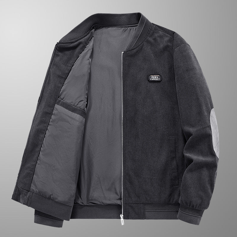Herren Cordblouson im Bomberstil mit Ellbogenpatches, gefüttertem Innenlayer und Badge-Detail – Brevano