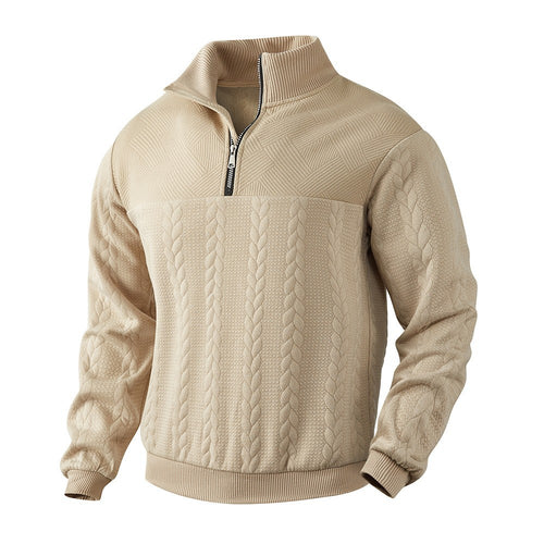 Herren Strickpullover mit halbem Reißverschluss und strukturierter Oberfläche Echoarchiv