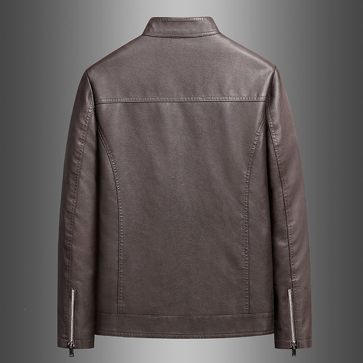 Herren Schlichte Kunstleder-Cityjacke mit Stehkragen, Zweiwege-Reißverschluss & Eingrifftaschen Echoarchiv