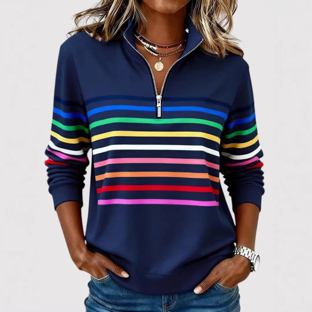 Damen Sportlicher Stepppullover mit halbem Reißverschluss – Mavelle