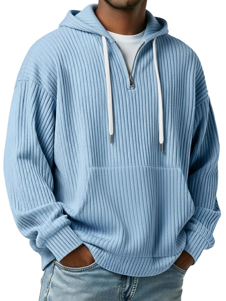 Herren gerippter Halfzip-Hoodie mit Kapuze, Kängurutasche und oversized Casual-Schnitt – Cavarno