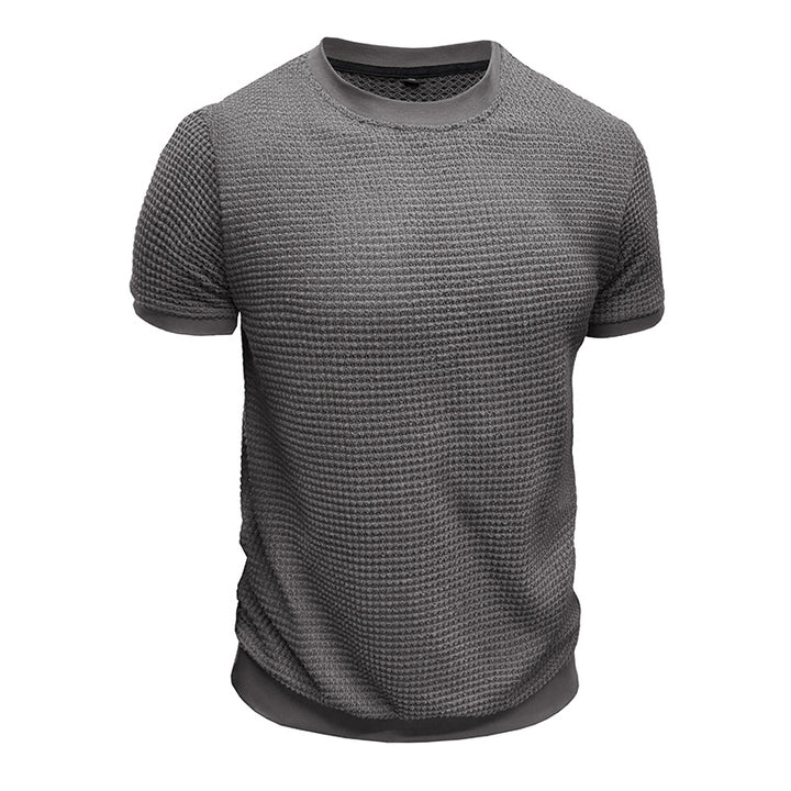 Herren Strukturiertes Kurzarm-T-Shirt aus atmungsaktivem Baumwollmix mit Rundhalsausschnitt Echoarchiv