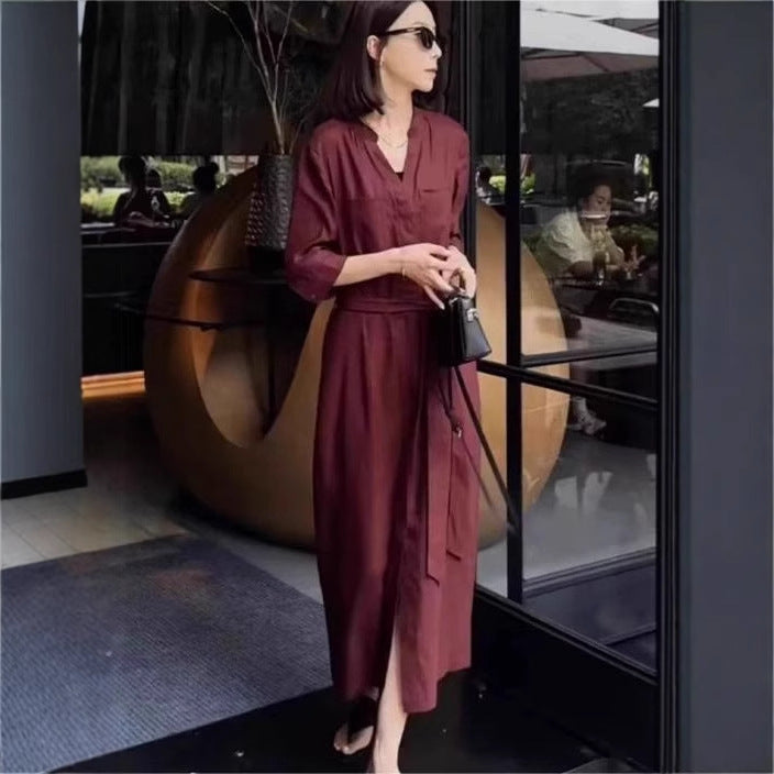 Damen Leichter Culotte-Jumpsuit mit Stehkragen, 3/4-Ärmeln und Taillengürtel – Solévia