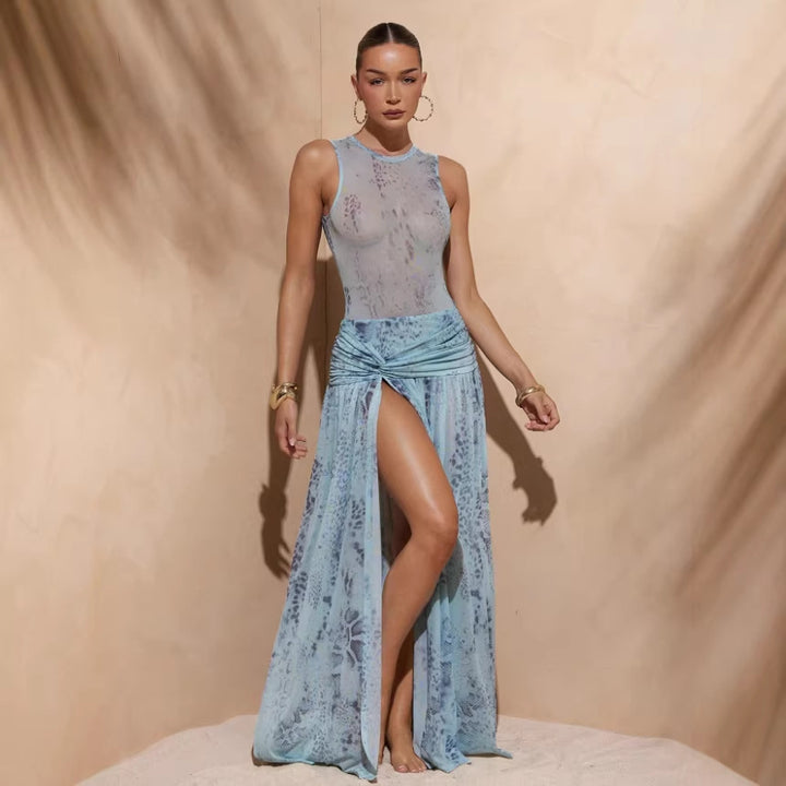 Damen Maxikleid mit raffinierten Drapierungen und hohem Schlitz Echo Archiv
