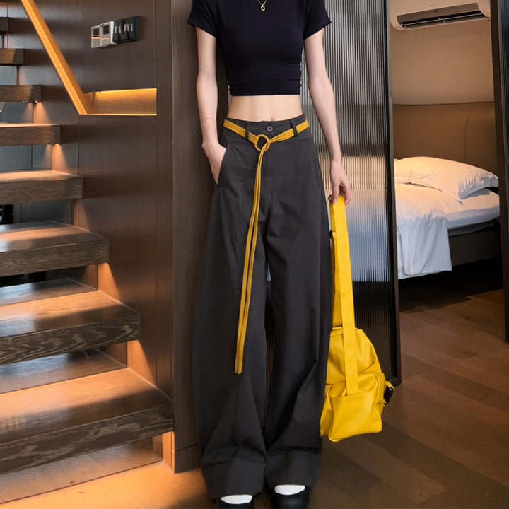 Damen Weite Baumwollhose mit Statement-Gürtel Echoarchiv