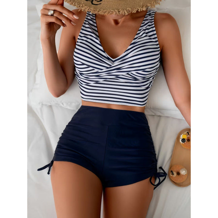 Damen Bikini-Set mit Raffung und trendigem Streifenmuster – Maréssa