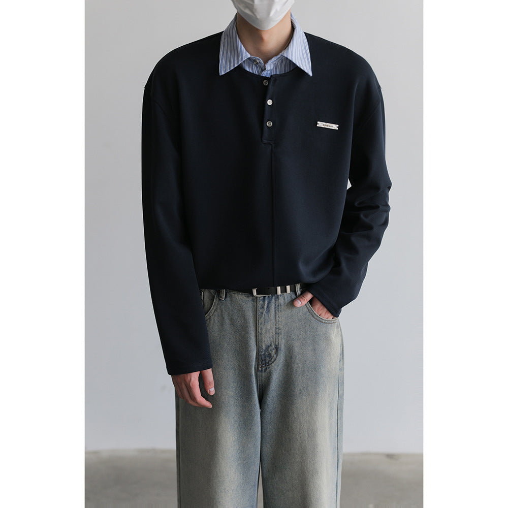 Herren Lässiges Poloshirt mit Langarm und Knopfleiste Echoarchiv