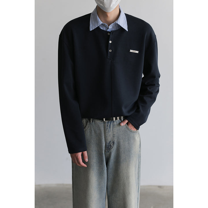 Herren Lässiges Poloshirt mit Langarm und Knopfleiste Echoarchiv
