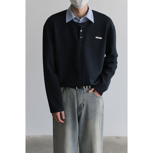 Herren Lässiges Poloshirt mit Langarm und Knopfleiste Echoarchiv